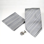 Men's Blue-Silver Striped Pattern Design 4-pc Necktie Box Set