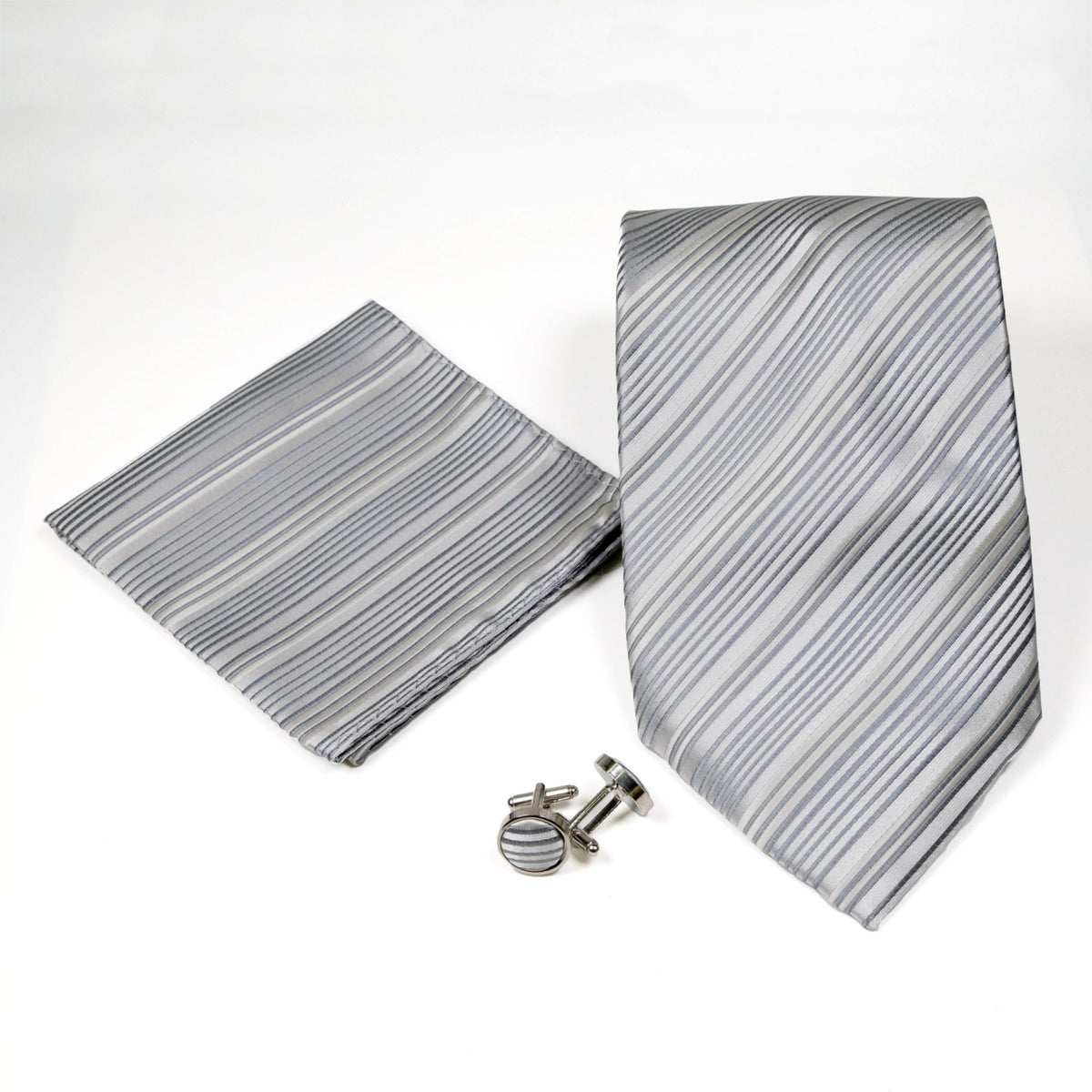 Men's Blue-Silver Striped Pattern Design 4-pc Necktie Box Set