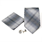 Men's Classic Grey-Blue Boxy Geometric Design 4-pc Necktie Box Set