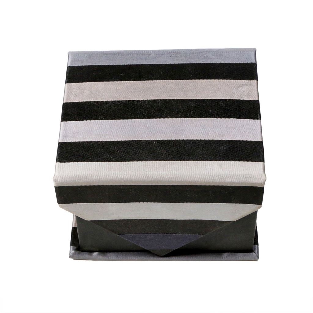 Men's Classic Black-Blue Striped Design 4-pc Necktie Box Set