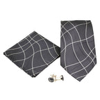 Men's Black-White Wavy String Pattern Design 4-pc Necktie Box Set