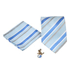 Men's Blue-Light Blue Striped Pattern Design 4-pc Necktie Box Set