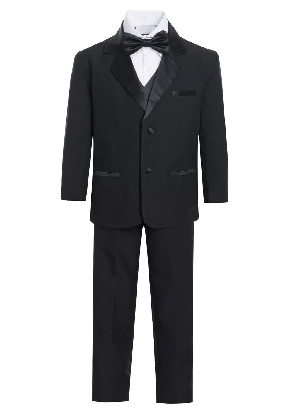 Boys Black Tuxedo — Bronson Jr 5 Piece Kids Tuxedo Set with Vest, Shirt & Tie