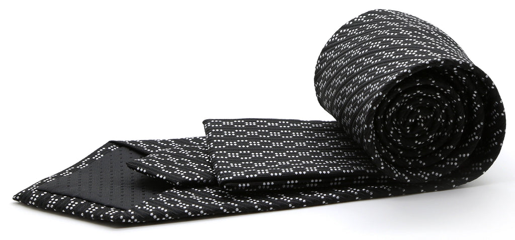 Mens Dads Classic Black Striped Pattern Business Casual Necktie & Hanky Set C-1
