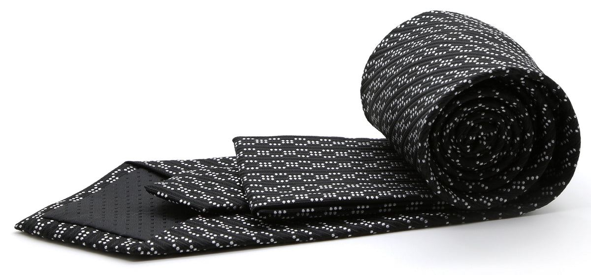 Mens Dads Classic Black Striped Pattern Business Casual Necktie & Hanky Set C-1