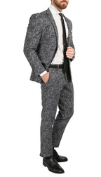 Chicago Slim Fit Black & White Spotted Notch Lapel Suit