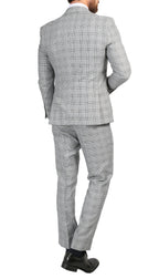 Conrad Skinny Slim Fit Grey 2pc Glen Plaid Peak Lapel Suit