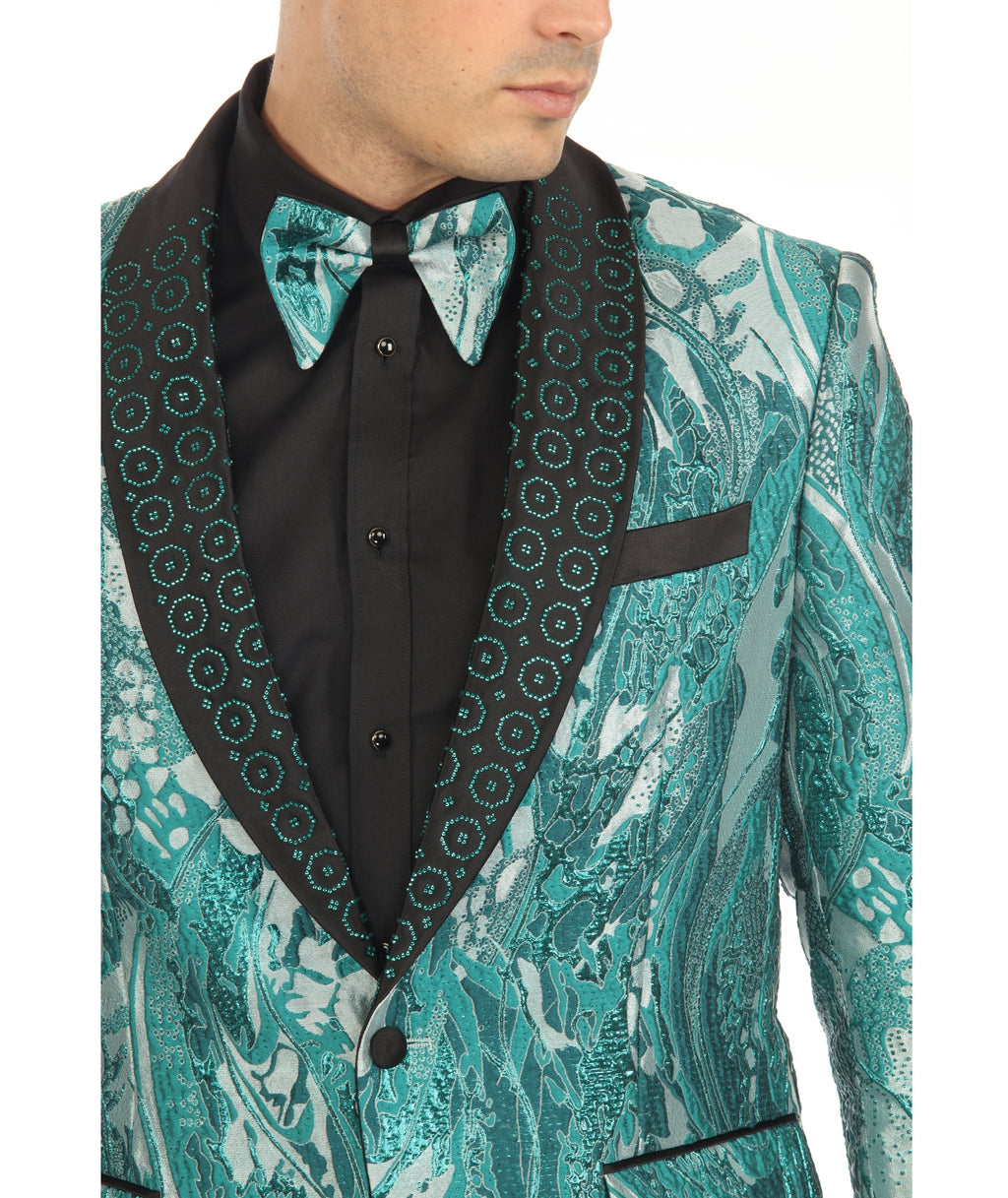 Cosmopolitan Aqua Men's Shawl Collar Tuxedo 1 Button 2 Vent Slim Fit Blazer