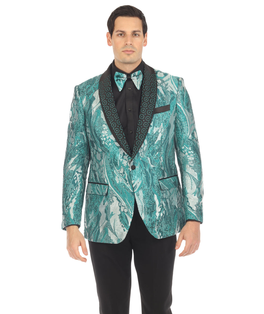 Cosmopolitan Aqua Men's Shawl Collar Tuxedo 1 Button 2 Vent Slim Fit Blazer