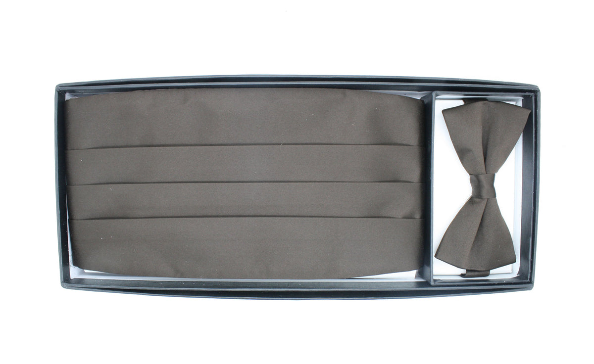 Men's Brown Satin Cummerbund & Bow Tie Set – Adjustable Tuxedo Set