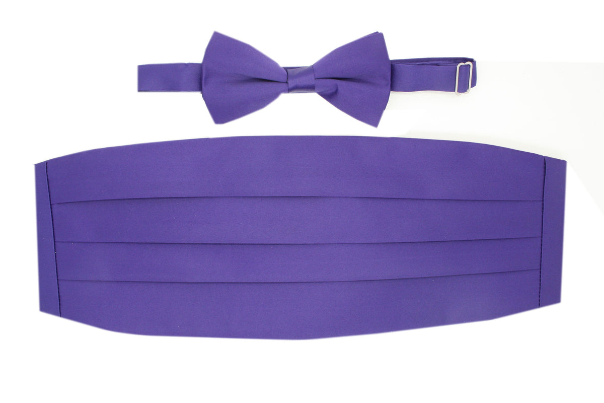 Men's Purple Satin Cummerbund & Bow Tie Set – Adjustable Tuxedo Set