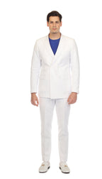 Men's White Double Breasted Slim Fit Seersucker Suit