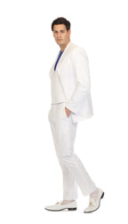 Men's White Double Breasted Slim Fit Seersucker Suit