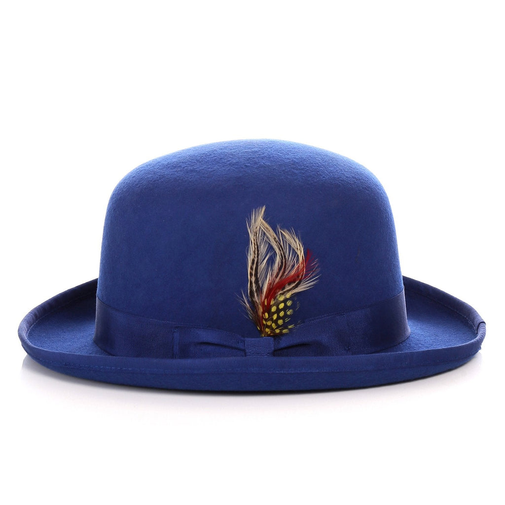 Premium Wool Royal Blue Derby Bowler Hat - FHYINC best men's suits, tuxedos, formal men's wear wholesale