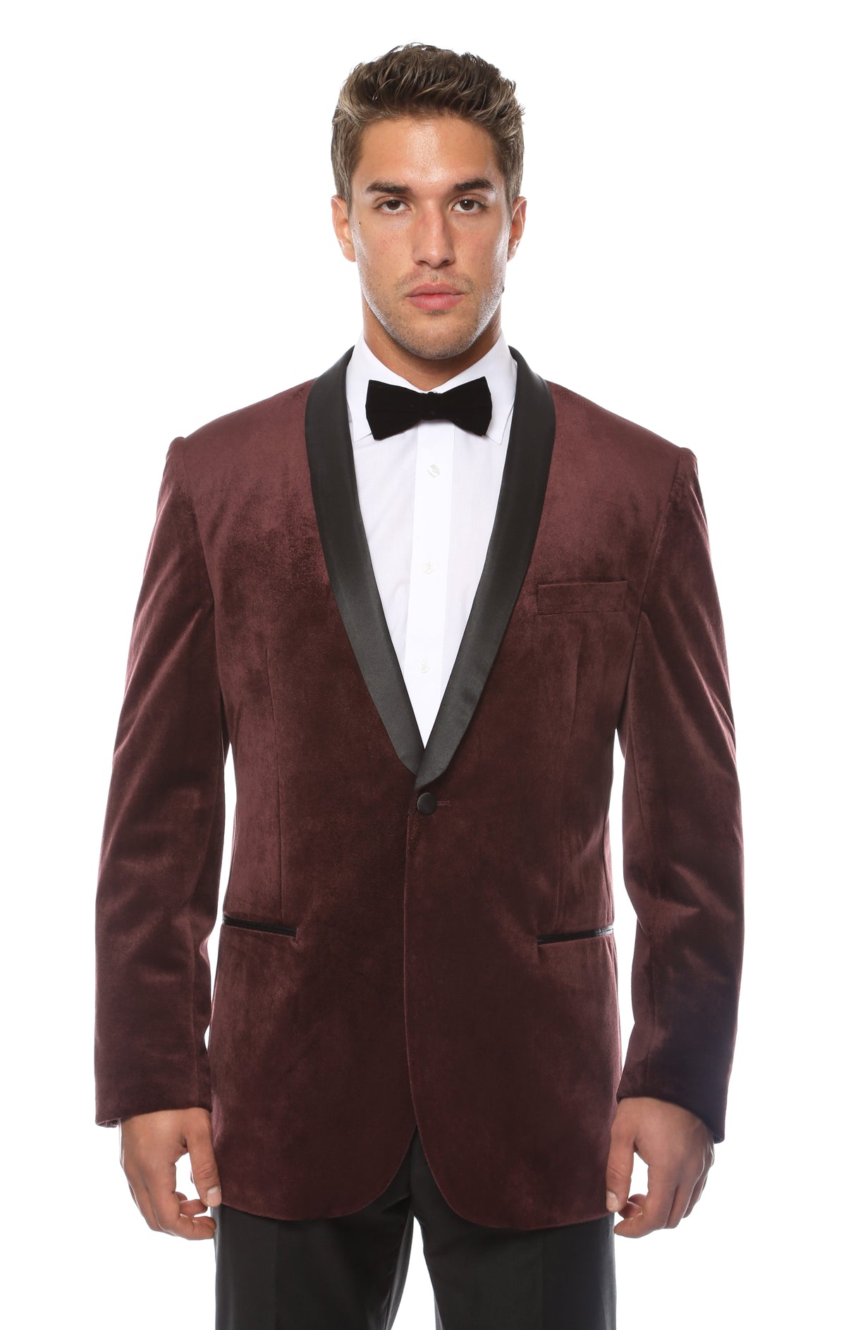 Ferrecci Men's Enzo Burgundy Velvet Slim Fit Shawl Lapel Tuxedo Blazer
