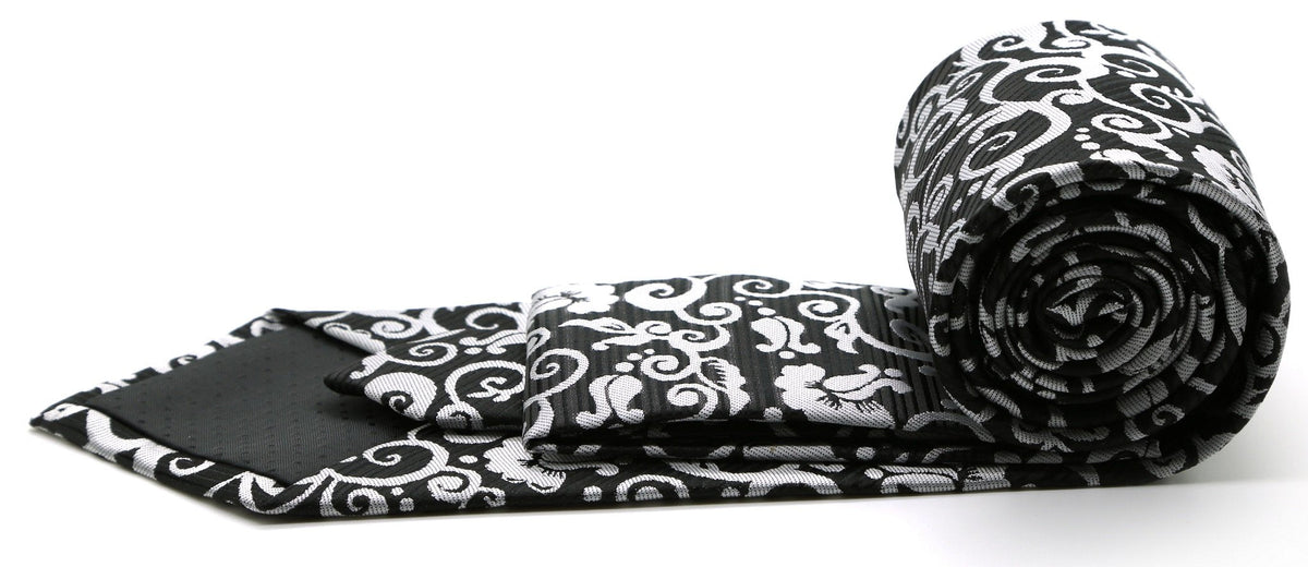 Mens Dads Classic Black Paisley Pattern Business Casual Necktie & Hanky Set FO-1