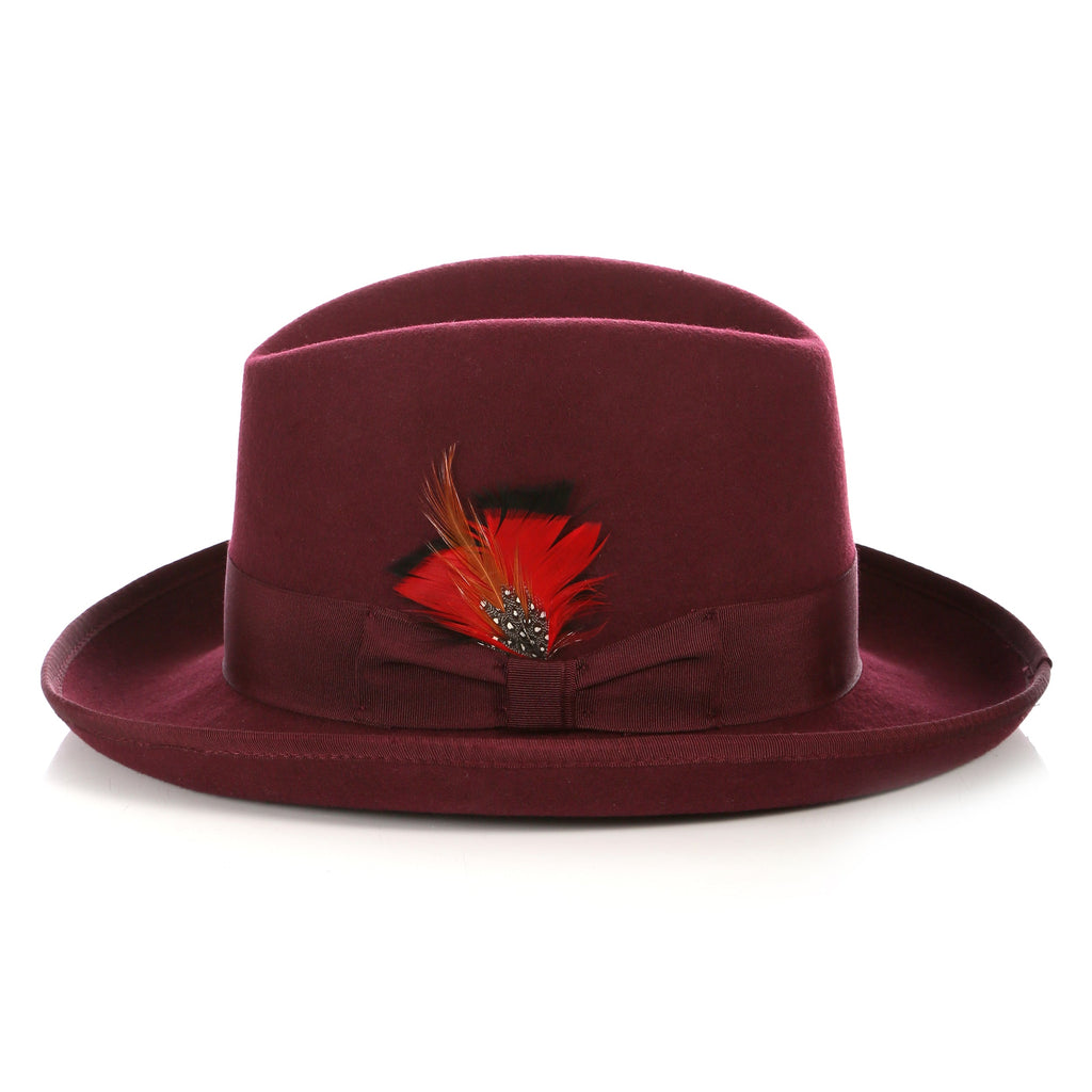 Ferrecci Burgundy Wool Felt Godfather Fedora Hat