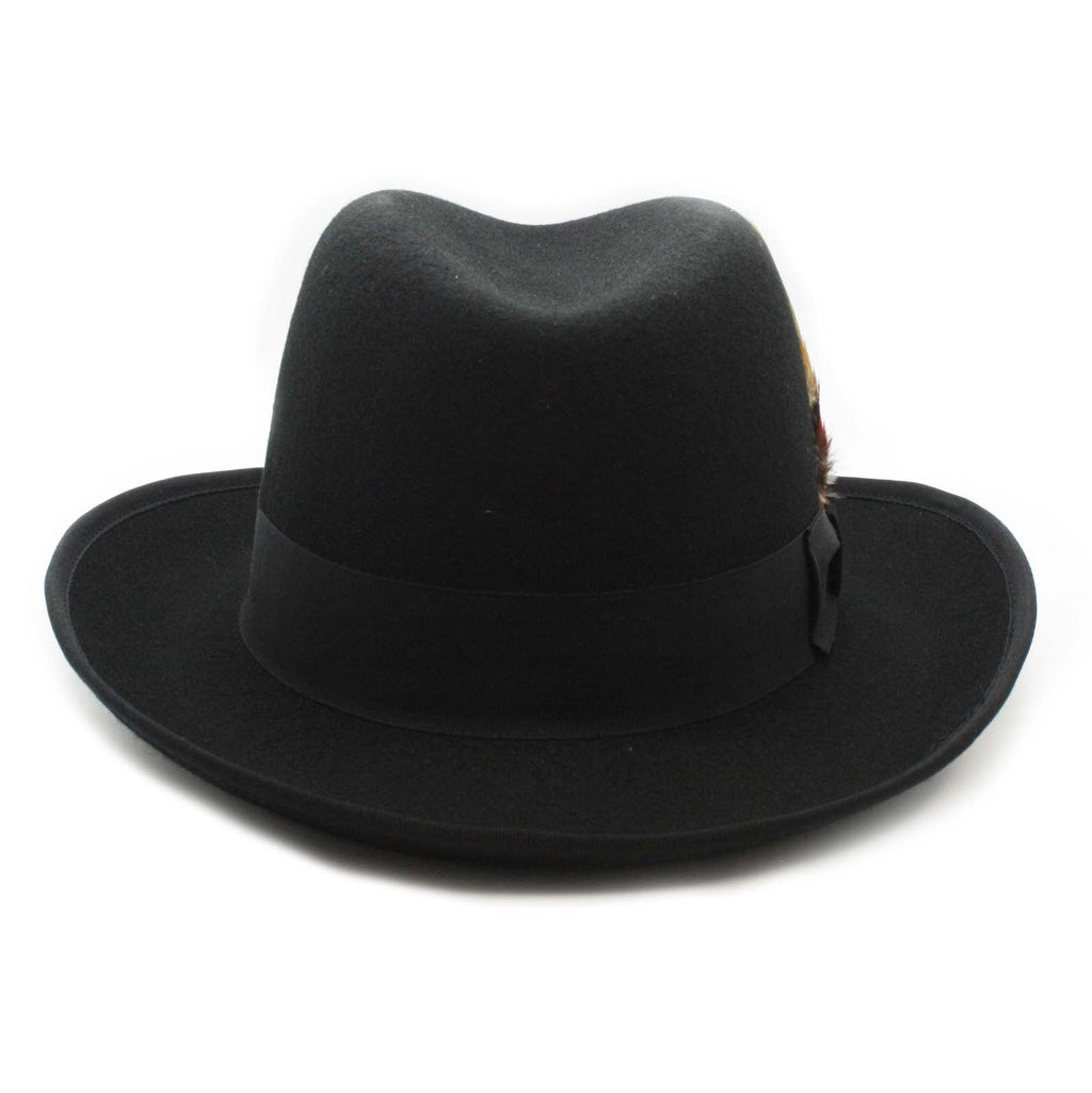Ferrecci Black Wool Felt Godfather Fedora Hat