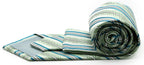 Mens Dads Classic Green Striped Pattern Business Casual Necktie & Hanky Set H-10