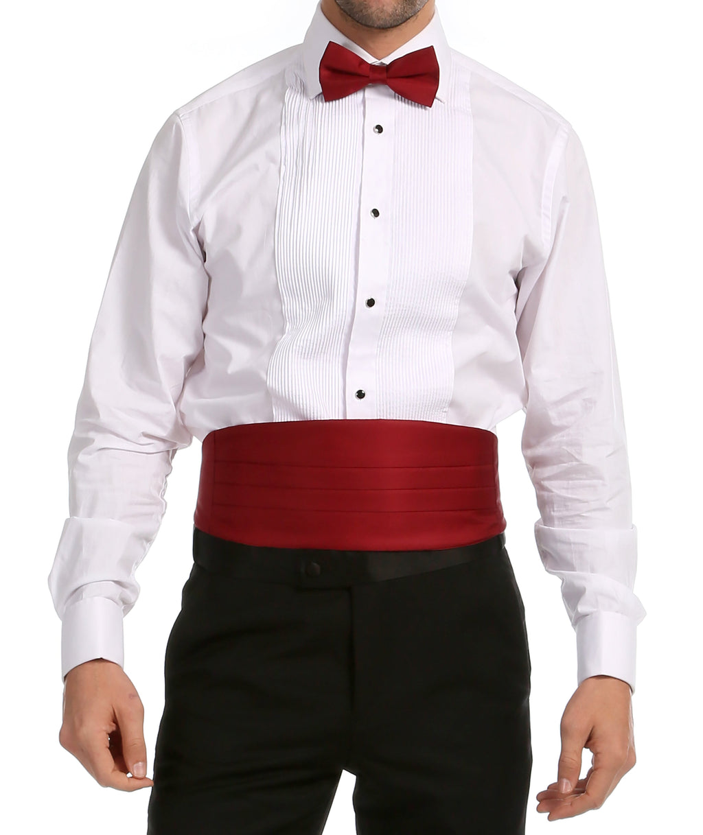 Men's Burgundy Satin Cummerbund & Bow Tie Set – Adjustable Tuxedo Set