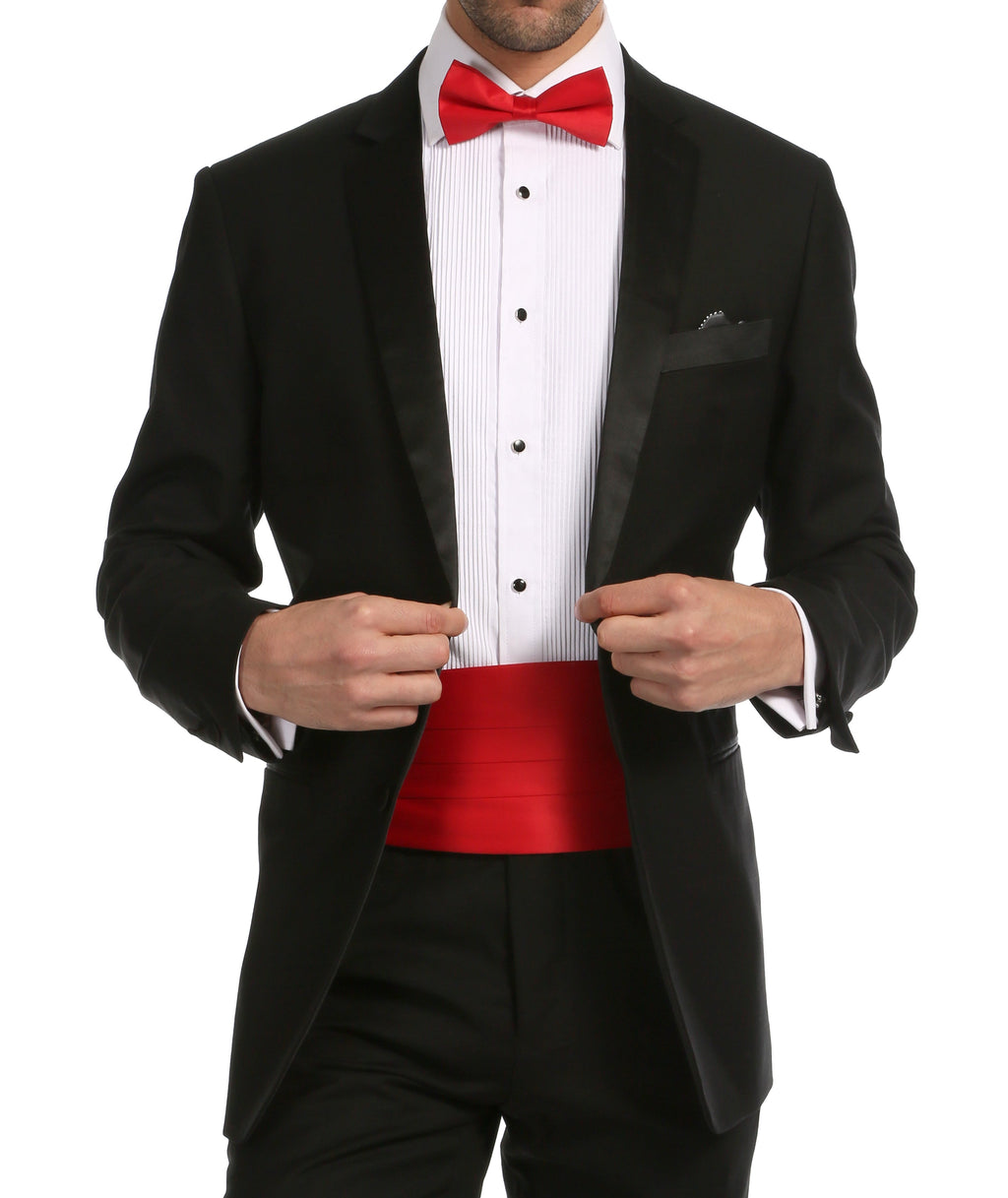 Men's Red Satin Cummerbund & Bow Tie Set – Adjustable Tuxedo Set