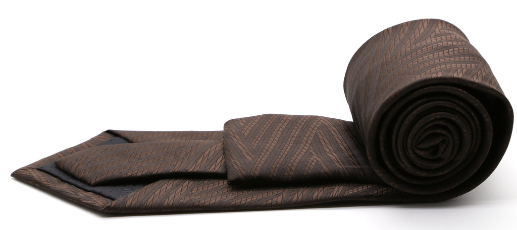 Mens Dads Classic Brown Geometric Pattern Business Casual Necktie & Hanky Set IO-2