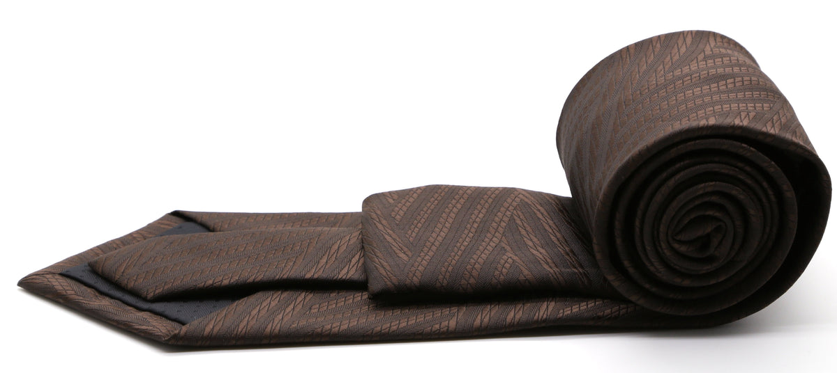 Mens Dads Classic Brown Geometric Pattern Business Casual Necktie & Hanky Set IO-2