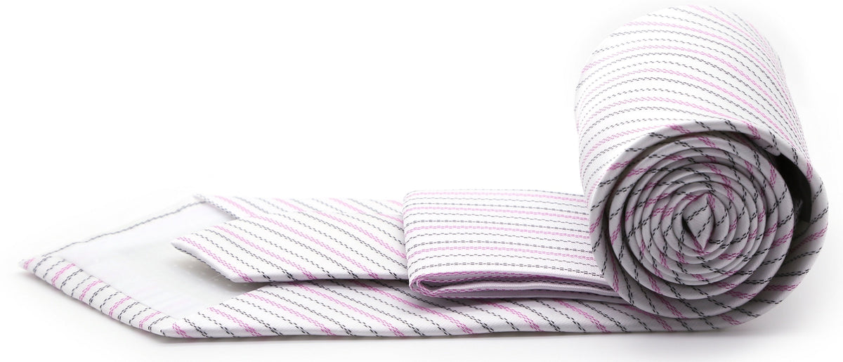 Mens Dads Classic Fuchsia Striped Pattern Business Casual Necktie & Hanky Set JO-5
