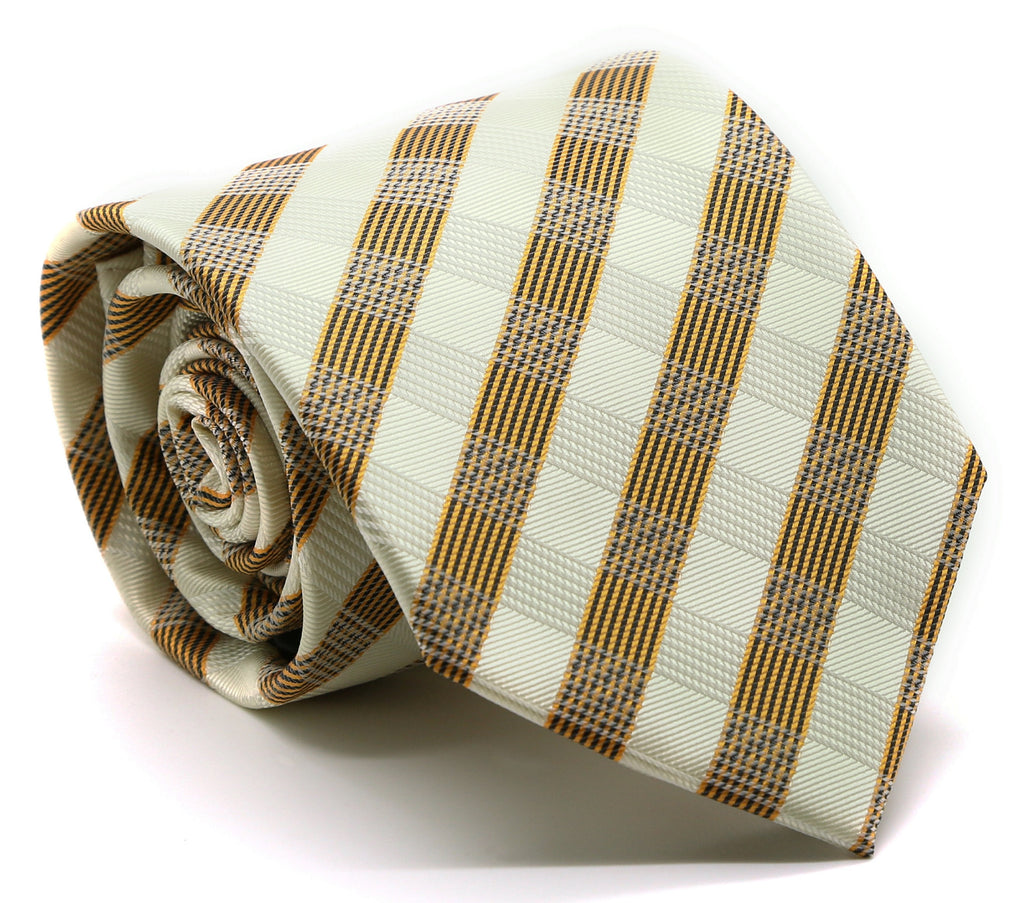 Mens Dads Classic Yellow Stripe Pattern Business Casual Necktie & Hanky Set L-1