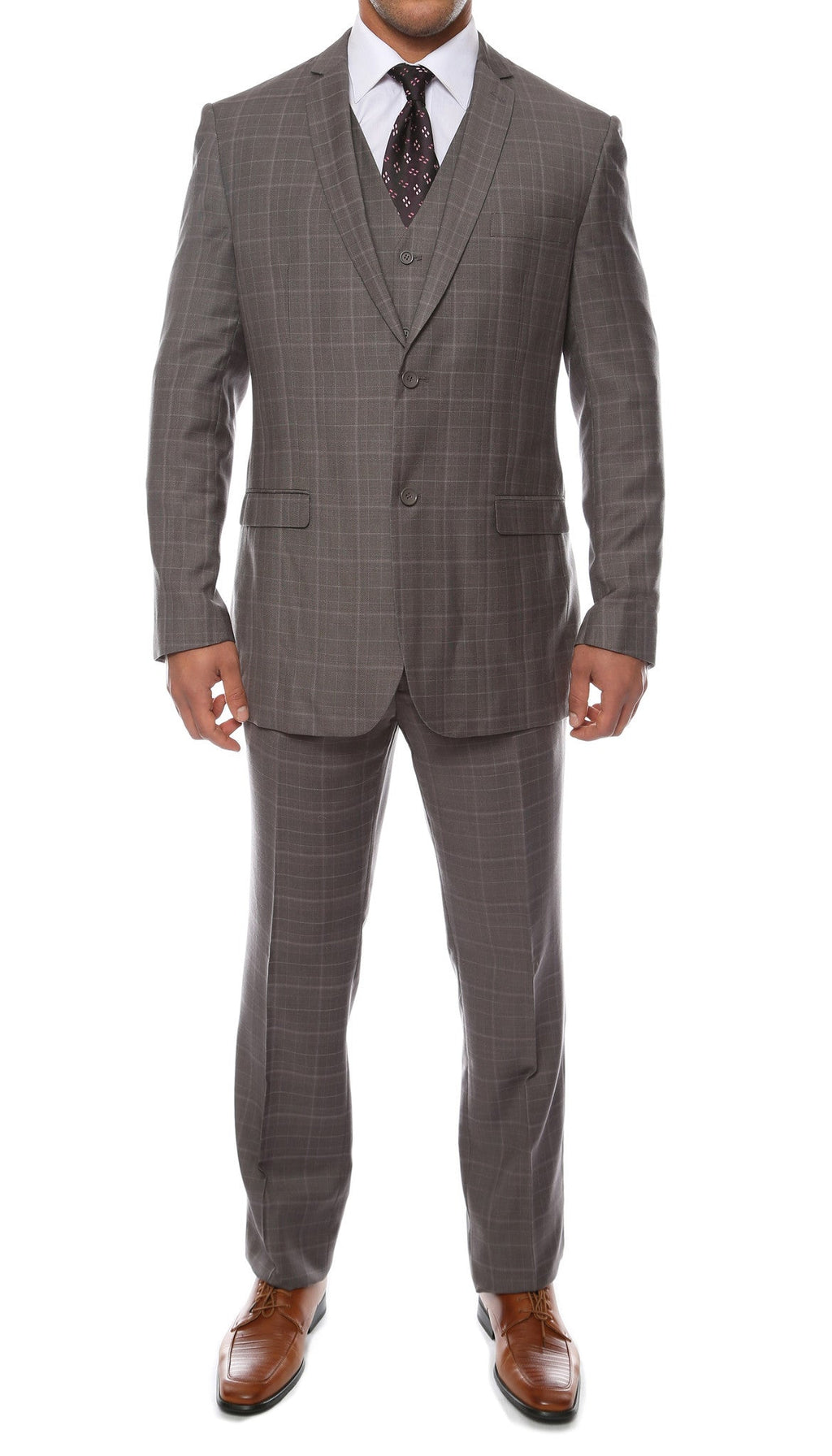 Lazio Charcoal 3pc Vested Slim Fit Plaid Suit