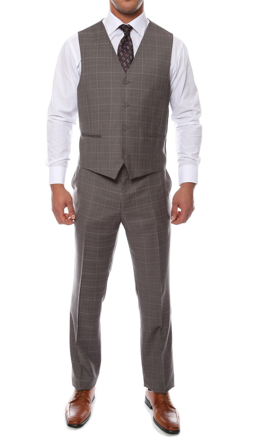 Lazio Charcoal 3pc Vested Slim Fit Plaid Suit