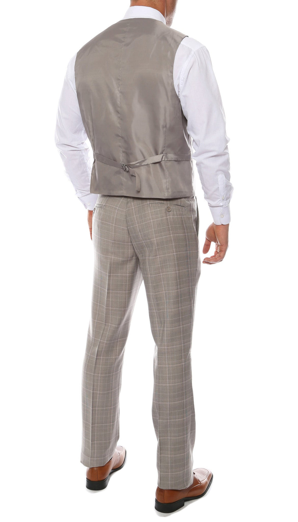 Lazio Taupe Grey 3pc Vested Slim Fit Plaid Suit