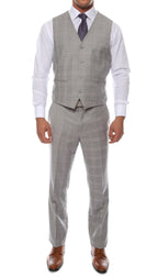 Lazio Light Grey 3pc Vested Slim Fit Plaid Suit