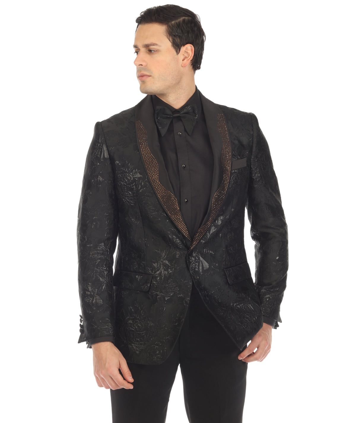 Men's Midnight Black Shawl Collar Tuxedo 1 Button 2 Vent Slim Fit Blazer