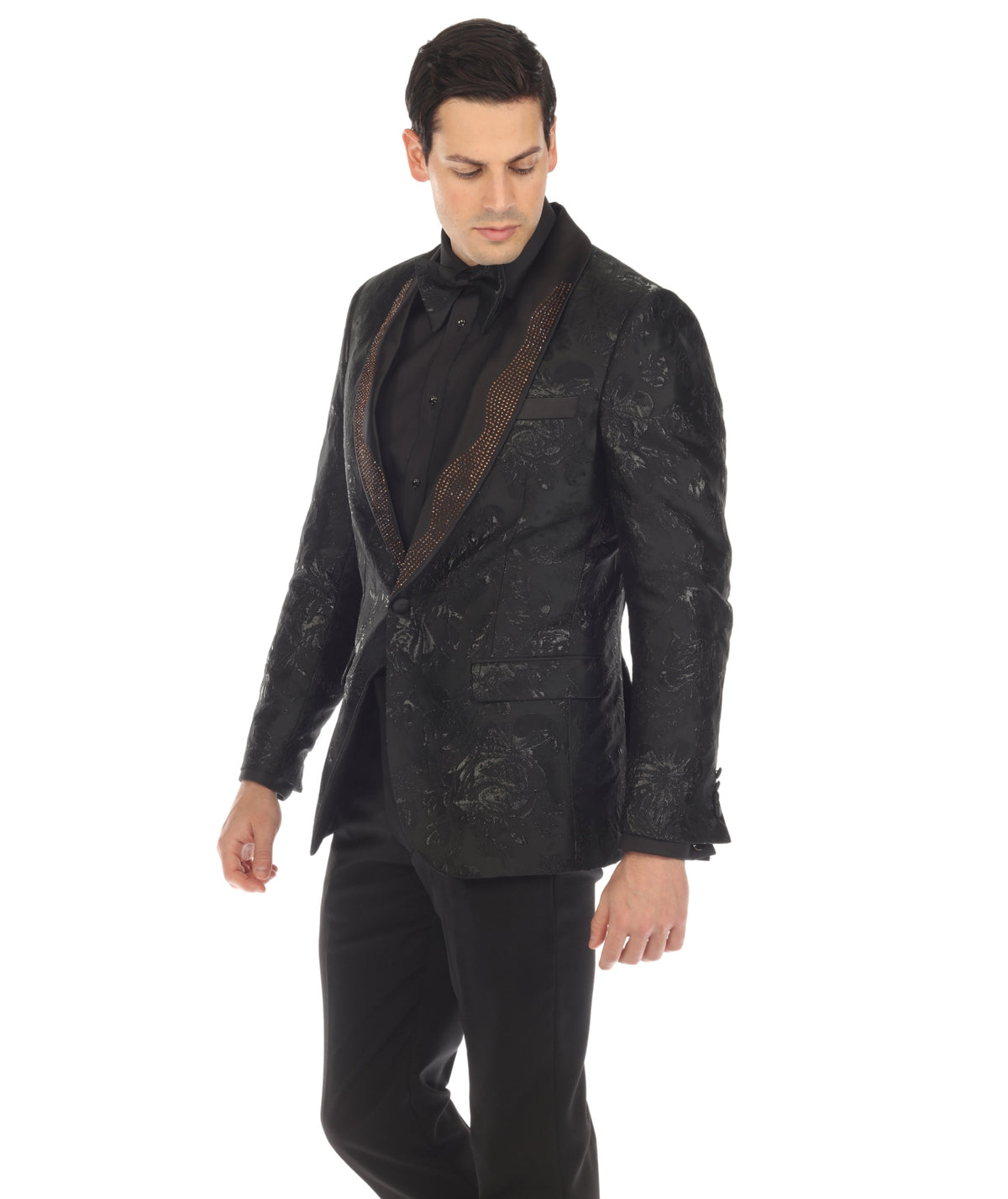 Men's Midnight Black Shawl Collar Tuxedo 1 Button 2 Vent Slim Fit Blazer