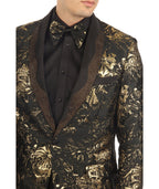Men's Midnight Gold Shawl Collar Tuxedo 1 Button 2 Vent Slim Fit Blazer