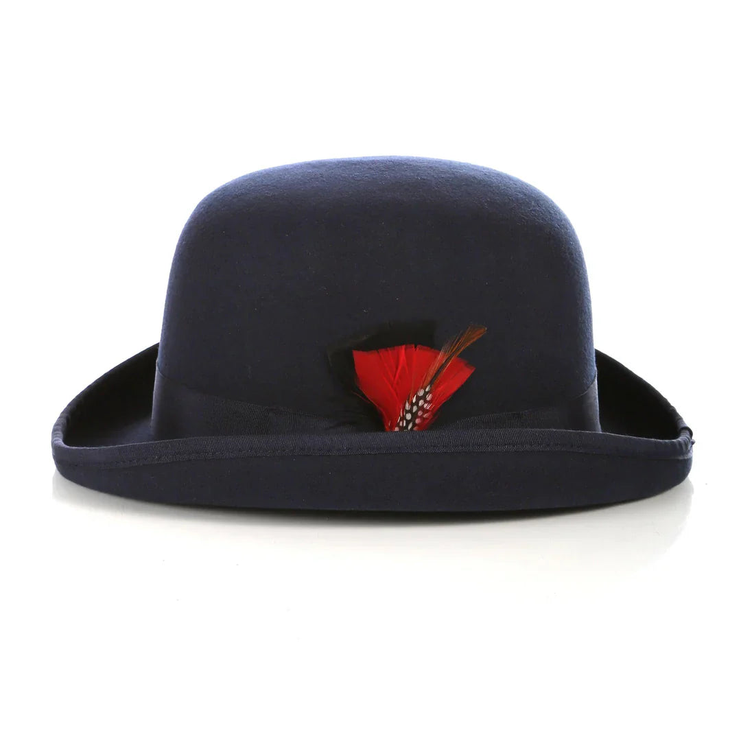 Premium Wool Navy Blue Derby Bowler Hat