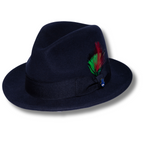 Ferrecci Brooks Soft 100% Australian Wool Felt Body With Removable Feather Navy Blue Hat Great For Travel