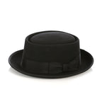 Men's Black Wool Pork Pie Hat - Felt Hat with Grosgrain Band & Feather | Ferrecci
