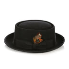Men's Black Wool Pork Pie Hat - Felt Hat with Grosgrain Band & Feather | Ferrecci