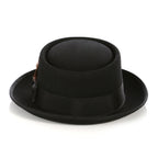 Men's Black Wool Pork Pie Hat - Felt Hat with Grosgrain Band & Feather | Ferrecci
