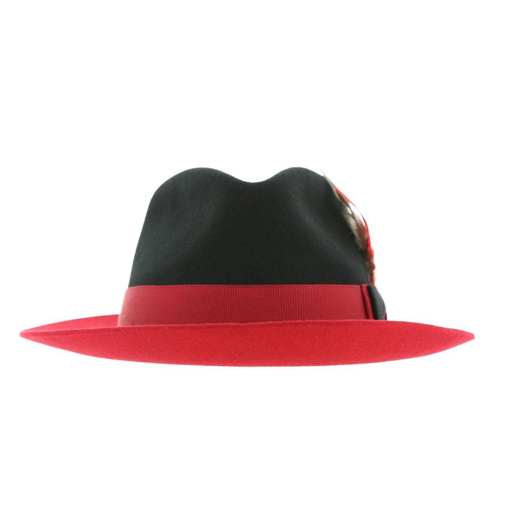 Puck Trilby  Ferrecci Two Tone Black Crown & Red Brim Trilby Hat