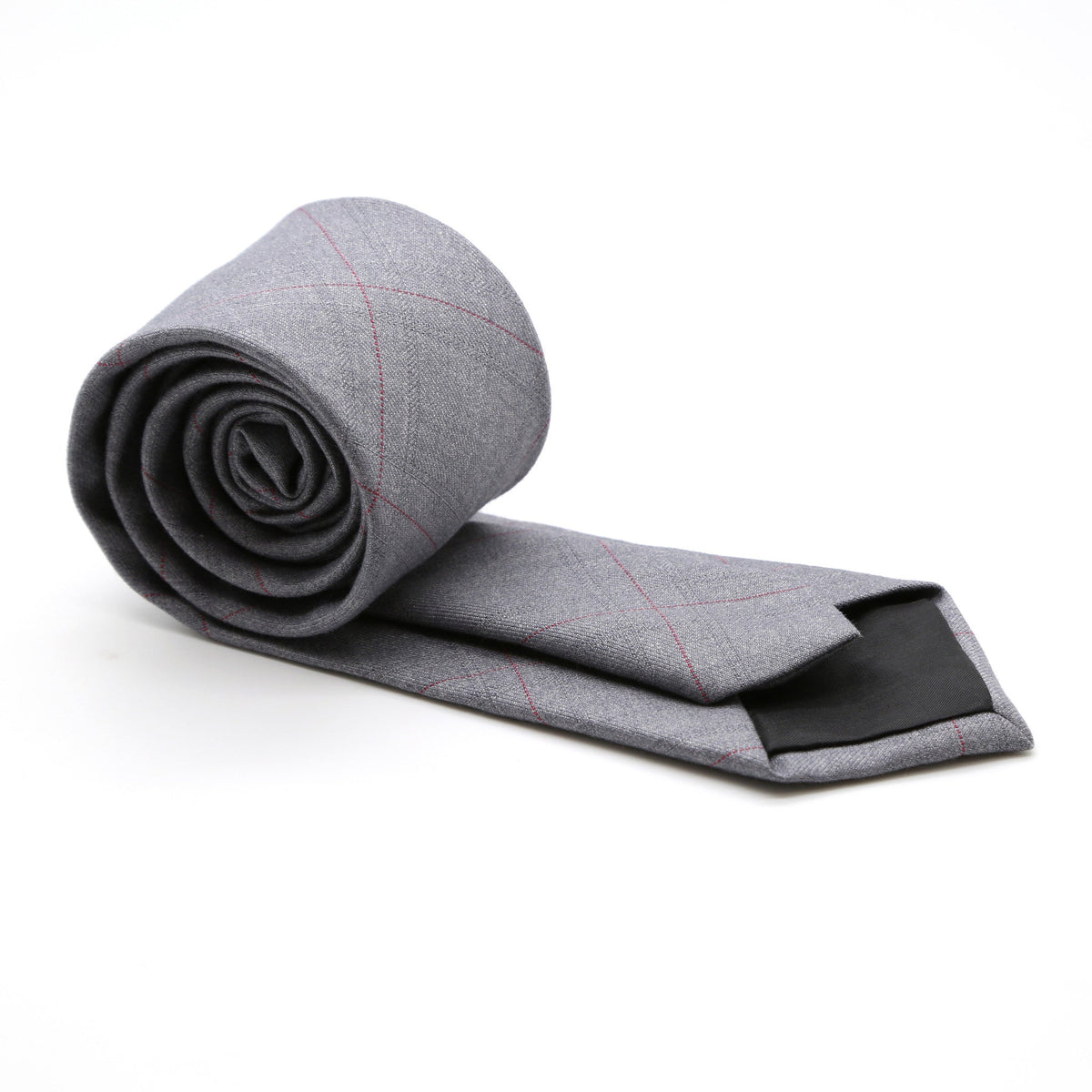 Slim Light Grey and Hint Of Red Plaid Neckties & Handkerchief