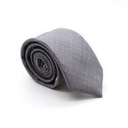 Slim Light Grey and Hint Of Red Plaid Neckties & Handkerchief