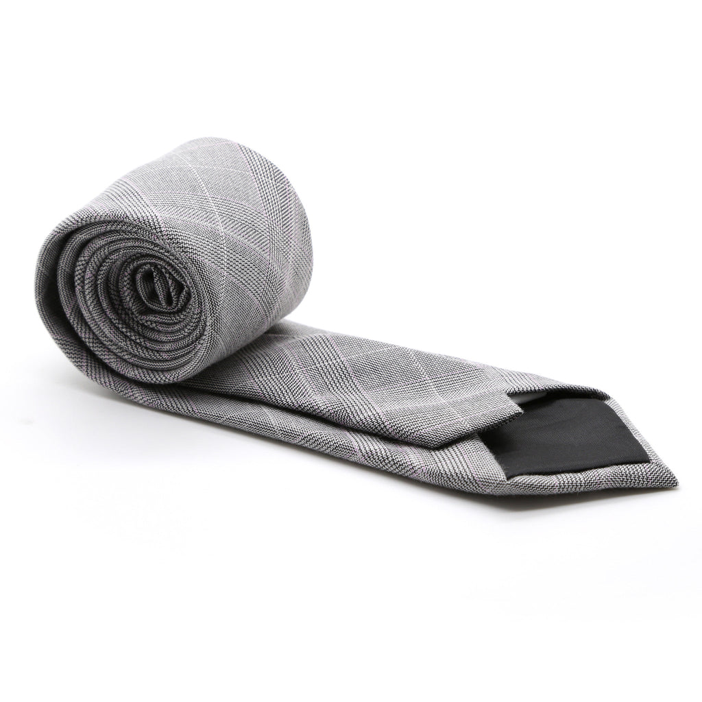 Slim Grey and Lavender Plaid Neckties & Handkerchief
