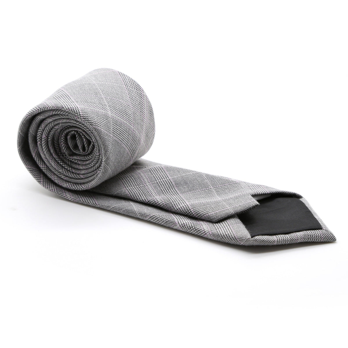 Slim Grey and Lavender Plaid Neckties & Handkerchief