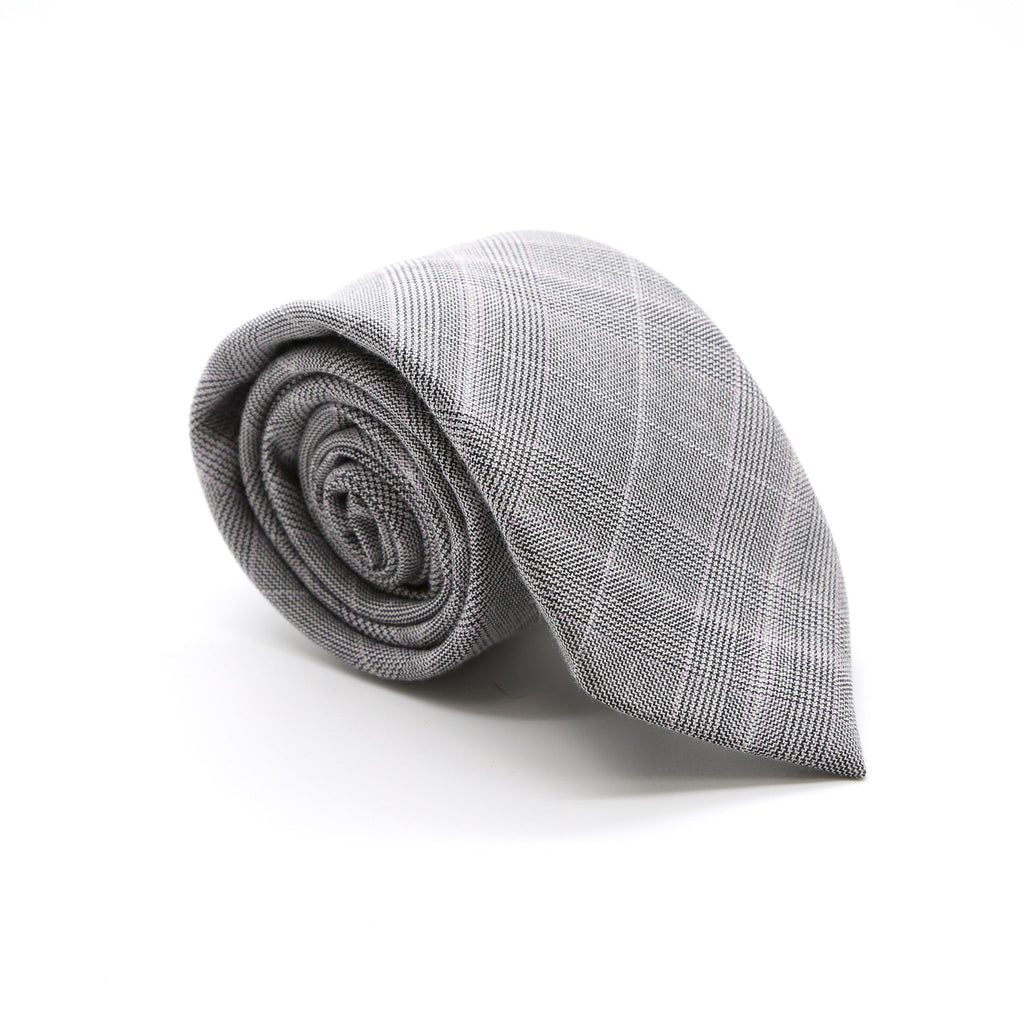 Slim Grey and Lavender Plaid Neckties & Handkerchief