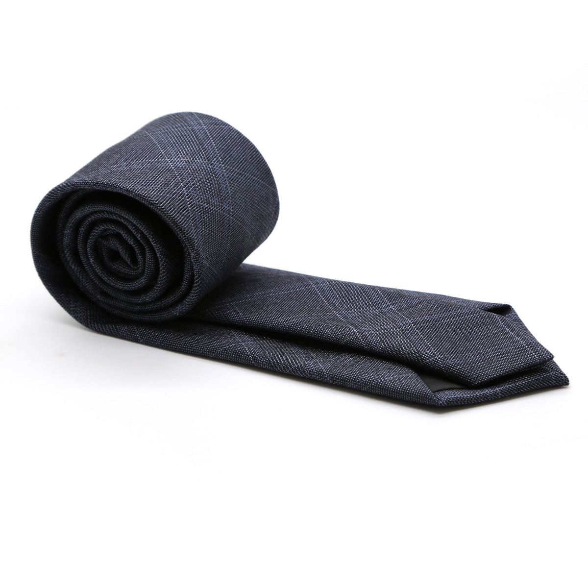 Slim Navy Blue Shiny Plaid Neckties & Handkerchief