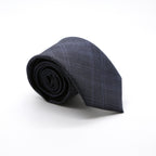 Slim Navy Blue Shiny Plaid Neckties & Handkerchief