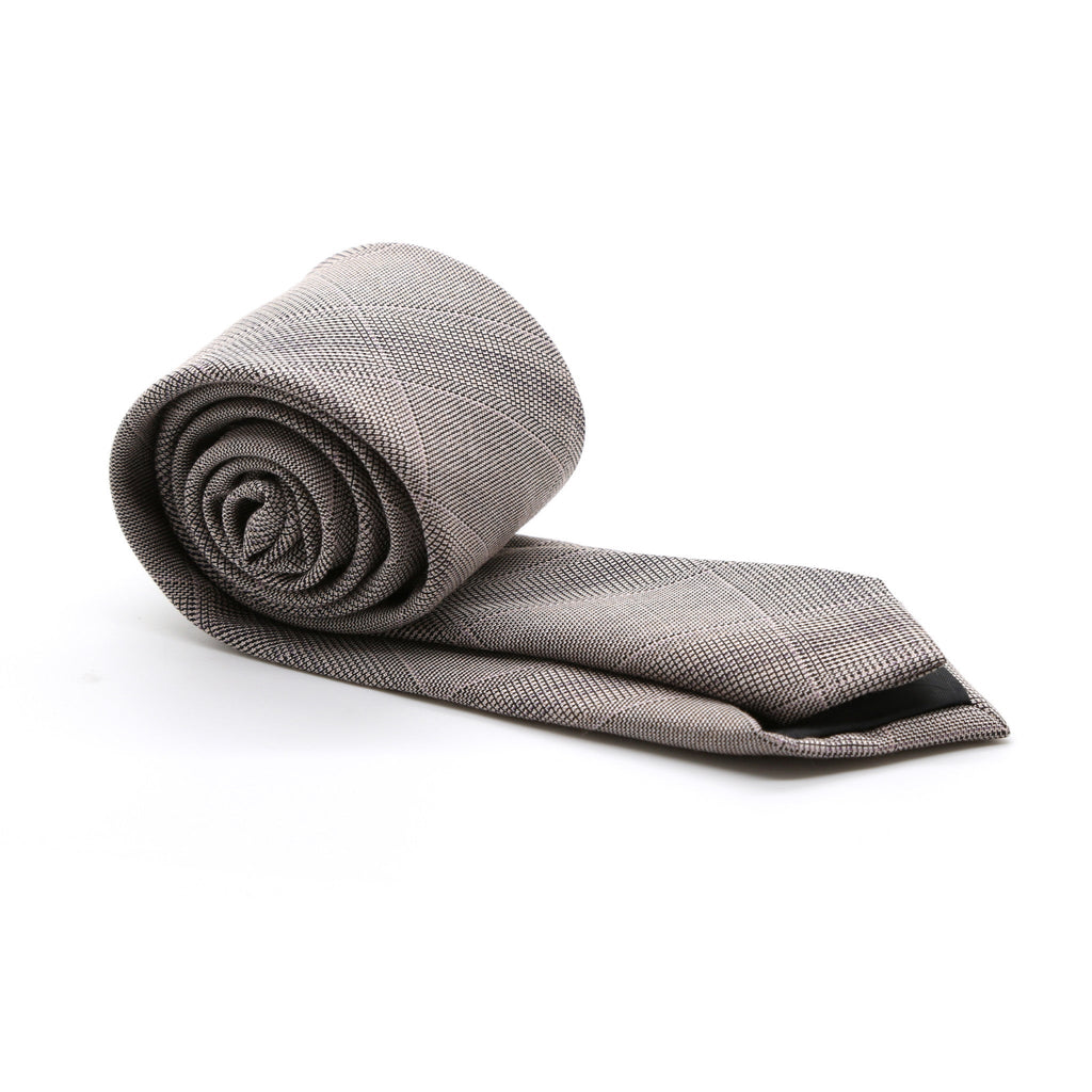 Slim Beige and Charcoal With Hint Of Lavender Plaid Neckties & Handkerchief